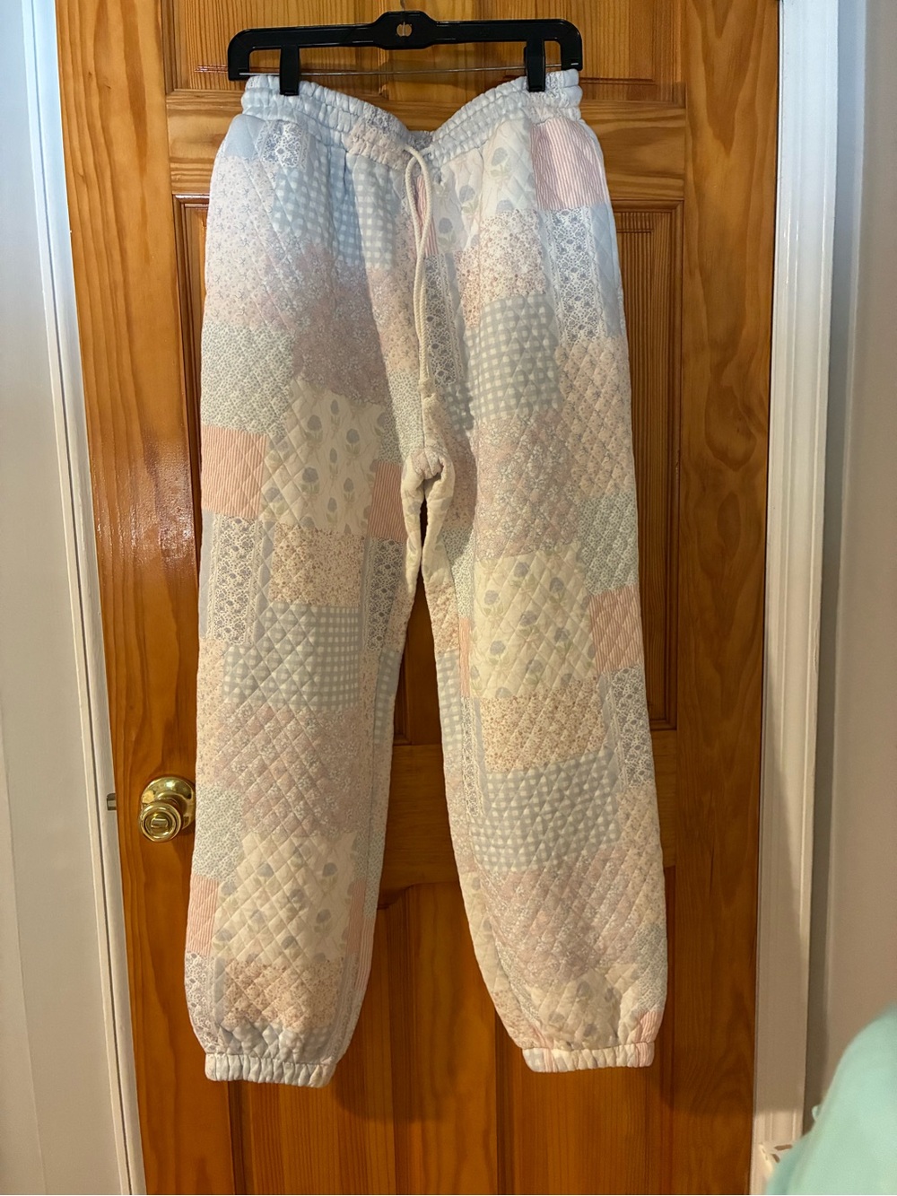 Quilted Patchwork Sunkissed Coconut Joggers in Pastel Pink & Cream